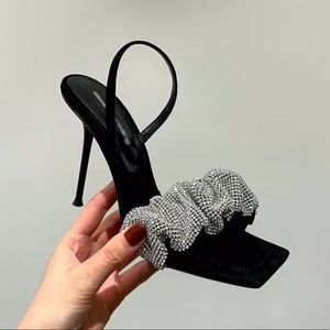 Rhinestone Black Strappy Heels